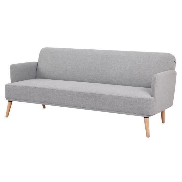 Canapé convertible Clic-clac 2 places - Tissu gris clair et pieds en bois - L 191 x P 84 x 76 cm - ERNEST