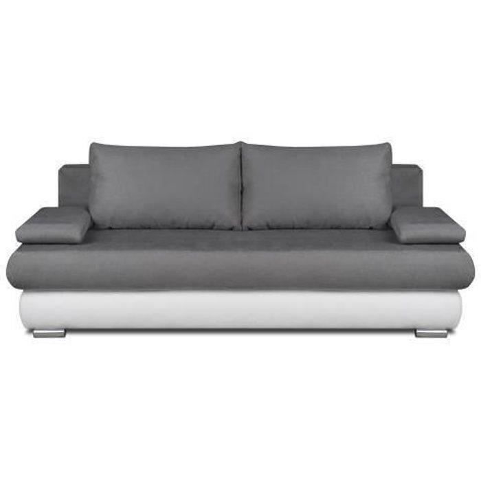 CLYDE Banquette convertible 3 places - Tissu gris et simili blanc - Style contemporain - L 187 x P 94 cm