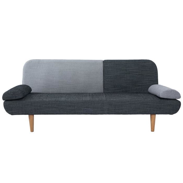 TILDA Banquette convertible clic-clac 3 places - Velours gris foncé et pieds en bois - L 192 x P 88,5 x H 78 cm