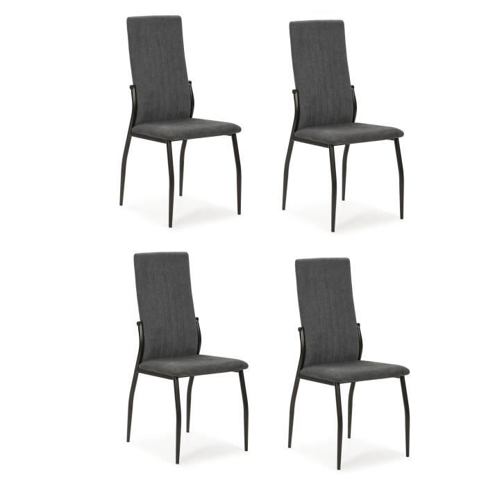 Lot de 4 chaises - Tissu Anthracite - L 43 x P 49 x H 102 cm - KELY
