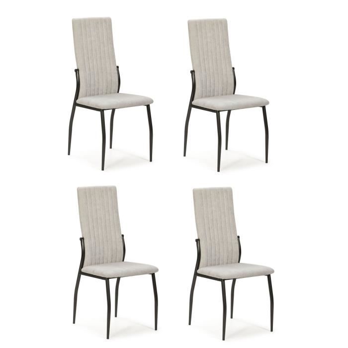 Lot de 4 chaises - Tissu Gris clair - L 43 x P 49 x H 102 cm - KELY