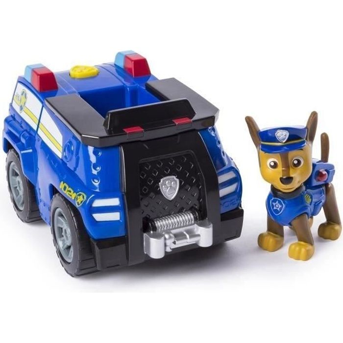PAT PATROUILLE Figurine bleue Chase + Voiture de Police
