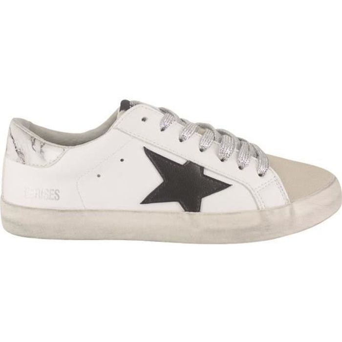 Baskets LE TEMPS DES CERISES Synthétique Blanc Étoile Noire Patch Arrière Effet Marbre Femme