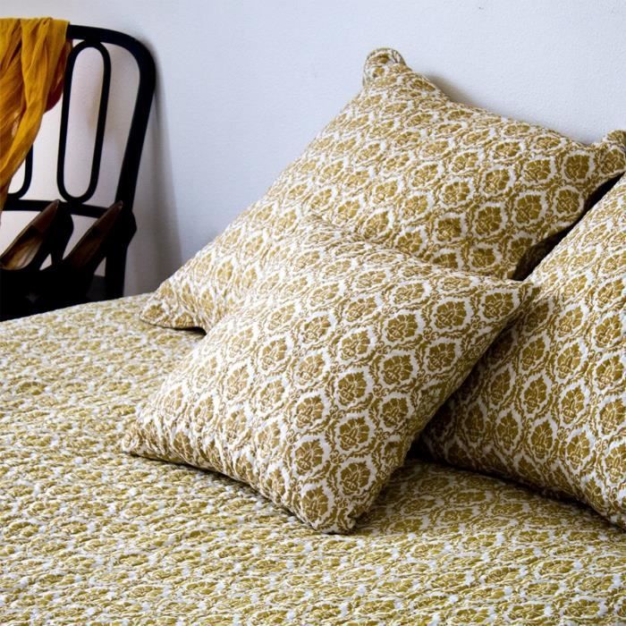 PAVILLON D'INTERIEUR Couvre-lit boutis Messaline 250x270 cm + 2 taies d'oreillers 65x65 cm ocre