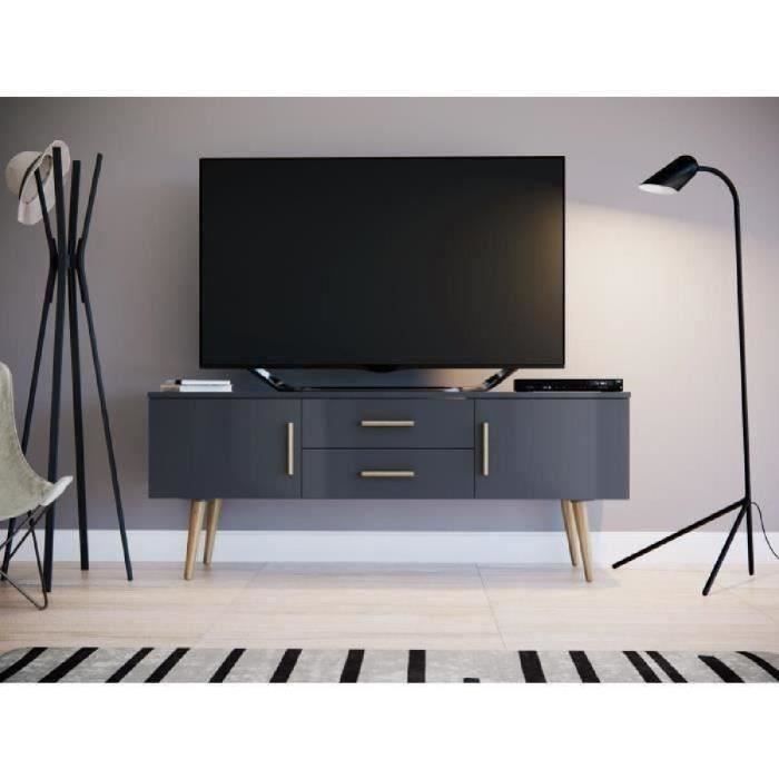 DALLAS Meuble TV scandinave mélaminé gris mat - L 140 cm