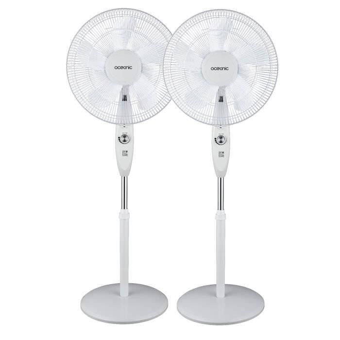 OCEANIC Pack de 2 ventilateurs sur pied 35 W - DC - Ø 40 cm - Silencieux - Oscillation - Blanc