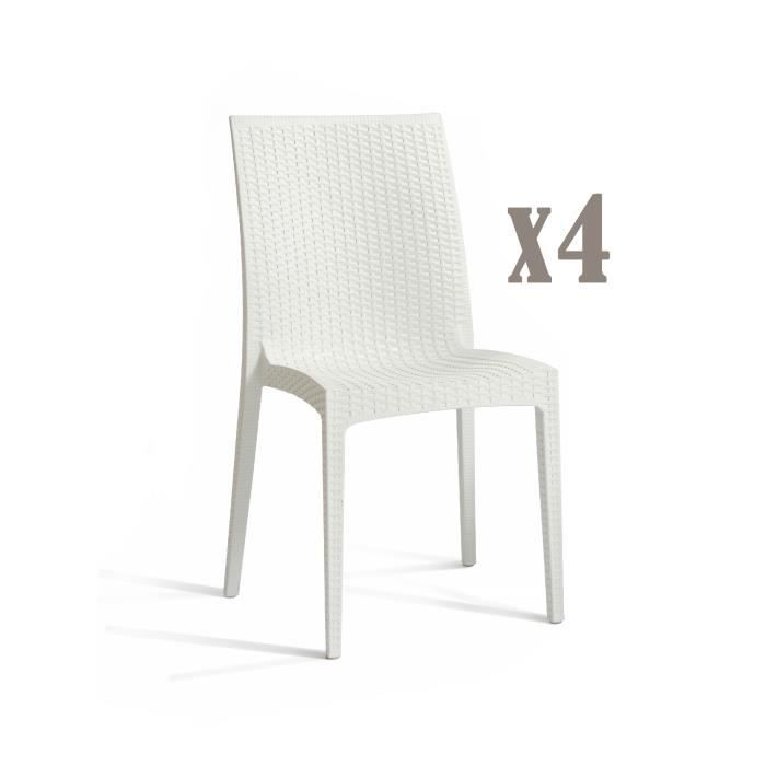 DCB GARDEN Lot de 4 chaises empilables en PVC Cagliari - Blanc