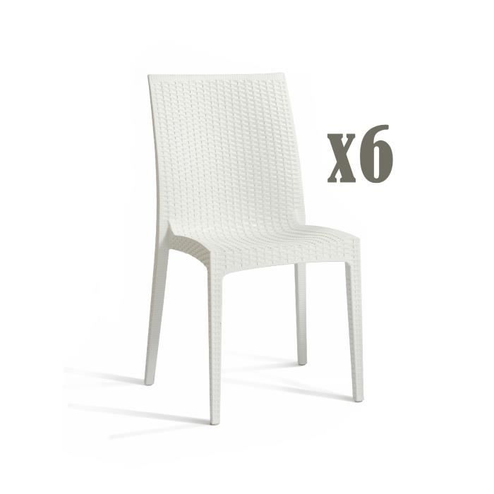 DCB GARDEN Lot de 6 chaises empilables en PVC Cagliari - Blanc