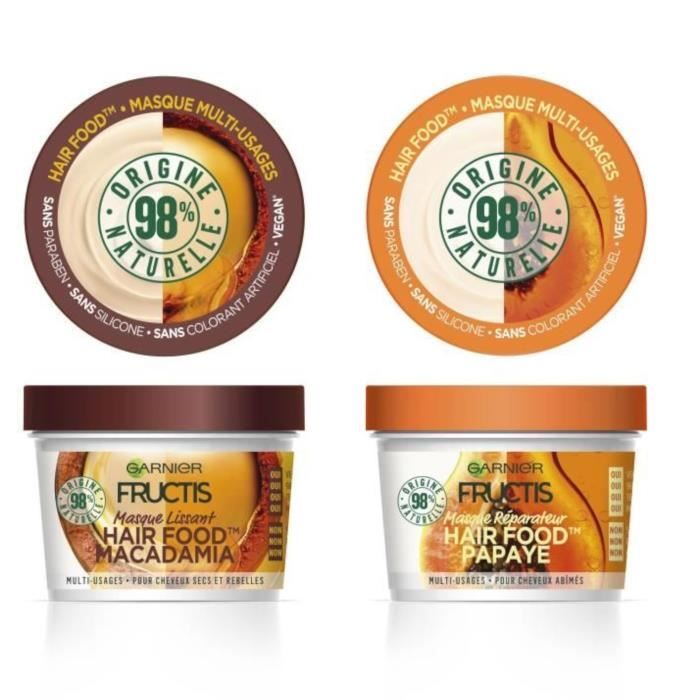 GARNIER Fructis Masque Lissant Hair Food Macadamia + Masque Réparateur Papaye - 390 ml