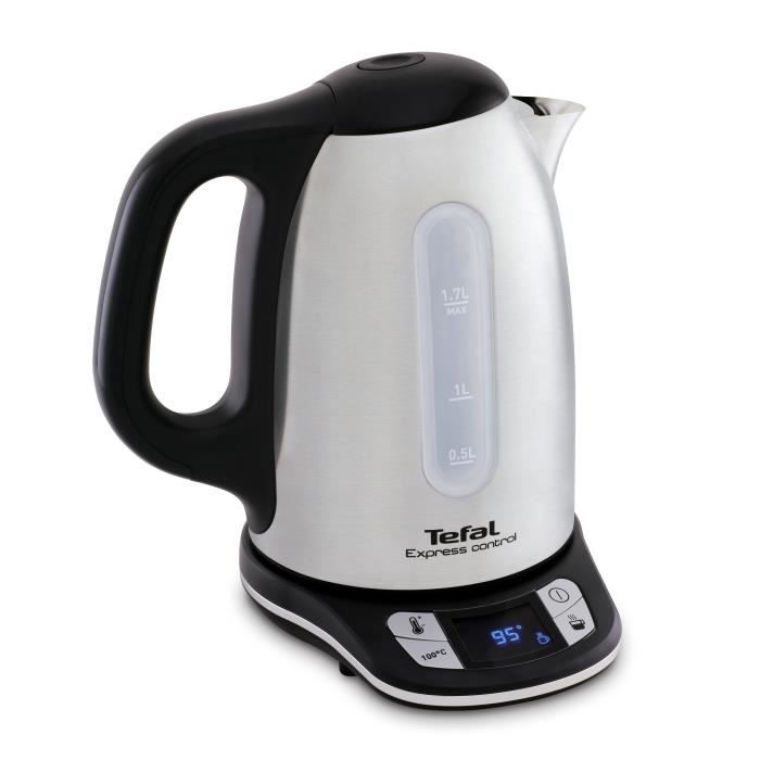 TEFAL KI240D10 Express Control Bouilloire sans fil électrique 1,7L, 2400W, 7 températures réglables, Maintien au chaud 60 min, Inox