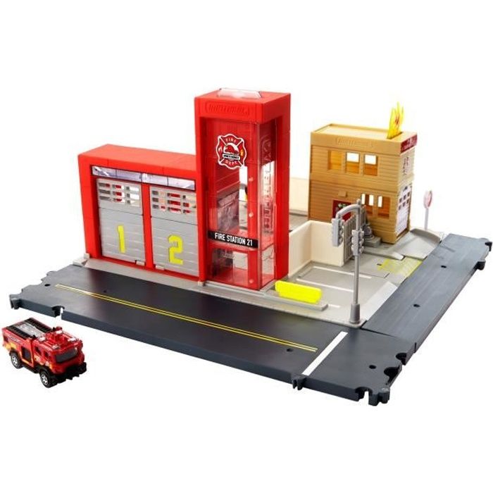 Matchbox - Caserne de Pompiers - Circuit / Petite Voiture - 3 ans et +