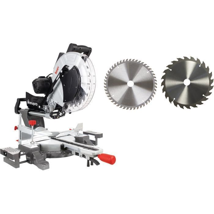 Scie à onglet radiale MANUPRO - 2000W - 2 lames 305 mm - Multi usage - Laser et LED intégrés - Double biseau