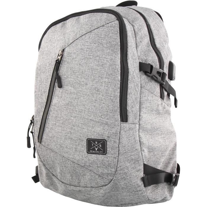 TNB Sac a dos - Ordinateur Portable entre 14 et 16 pouces - multiples pochettes + port usb exterieur - gris chiné
