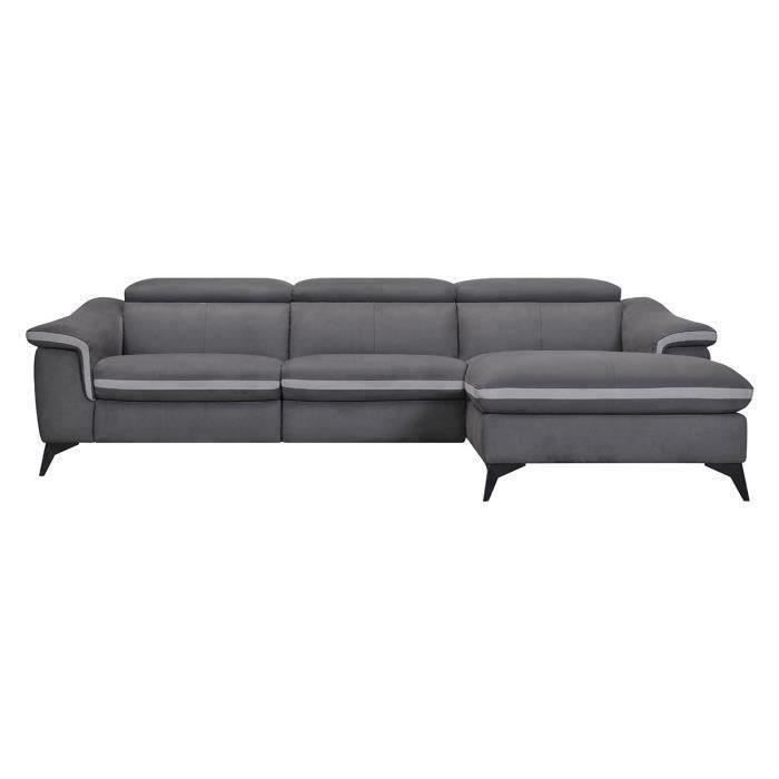 HOUSTON Canapé d'angle droit 1 place relax électrique - Tissu Gris - L 268 x P 103 x H x 76 cm