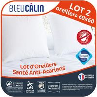 BLEU CALIN Lot de 2 oreillers Santé Anti-acariens 60x60 cm blanc