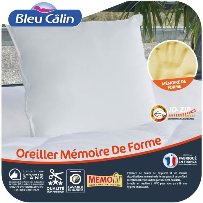 BLEU CALIN Oreiller à mémoire de forme Mémofill 60x60 cm blanc