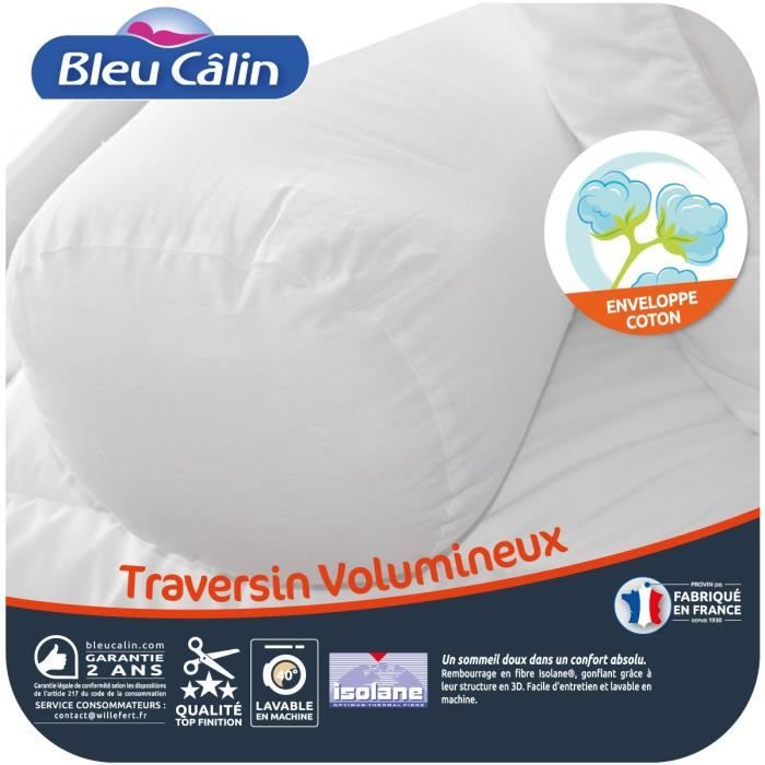 BLEU CALIN Traversin volumineux Isolane 90 cm blanc