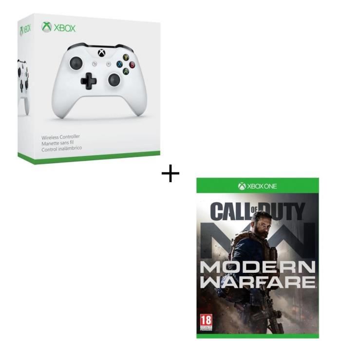 Manette sans fil Xbox One blanche compatible PC + CALL OF DUTY : Modern Warfare Jeu Xbox One