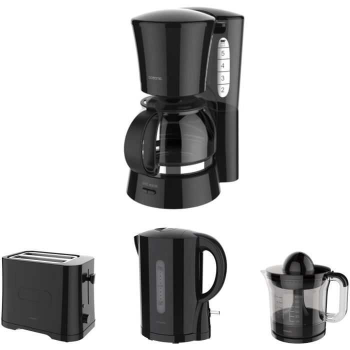 OCEANIC Set petit Dejeuner Cafetière + Bouilloire + Grille Pain + Presse Agrume Noir