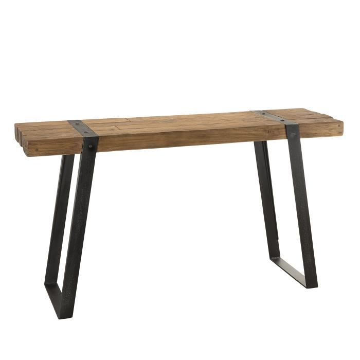 MACABANE ALIDA - Console marron 140x40cm teck recyclé pieds inclinés métal noir