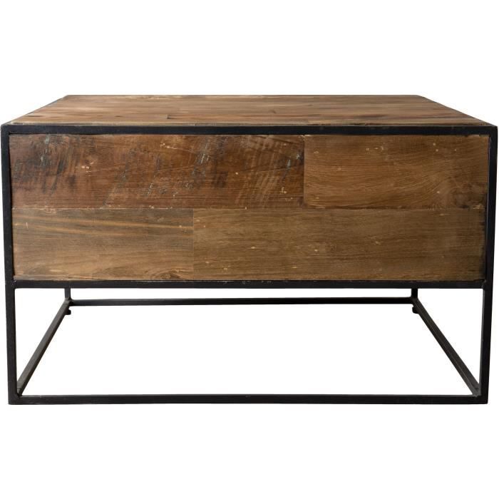 Table d'appoint carrée - Teck recyclé et métal - L 60 x P 60 x H 36 cm