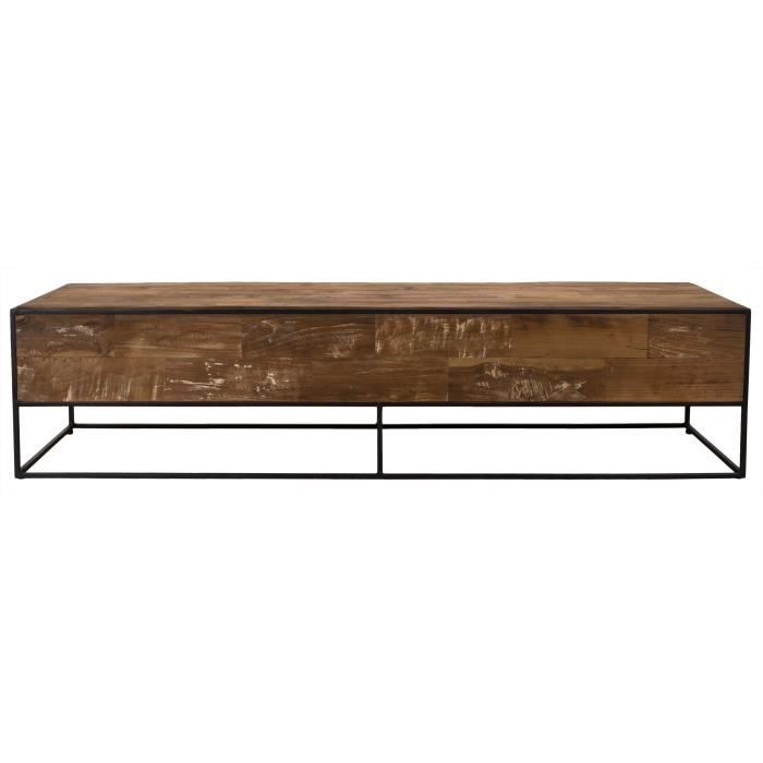 Table basse rectangulaire - Teck recyclé et métal marron - L 150 x P 50 x H 35 cm