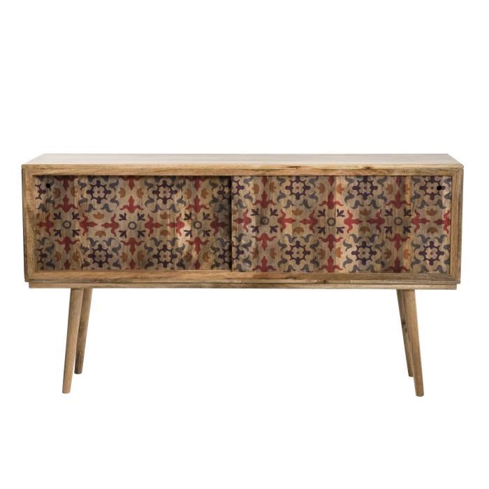 Console 2 portes coulissantes 1 étagère Bhoutan - Manguier marron - L 160 x P 35 x H 90 cm