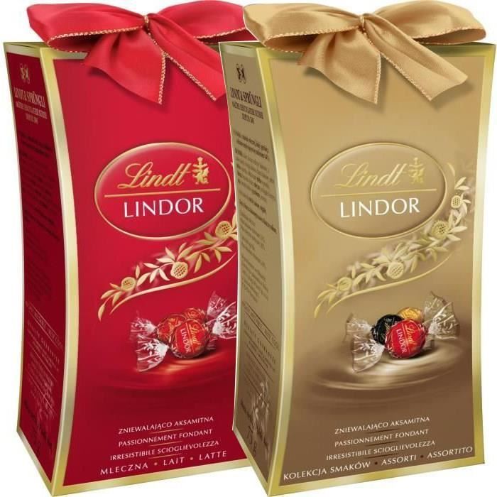 LINDT Lot de 2 boîtes Minis Cadeaux Lindor Lait 75g et Assorti 75g