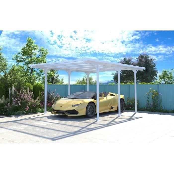 Carport 1 voiture en aluminium, acier et polycarbonate - 13,52 m² - Blanc