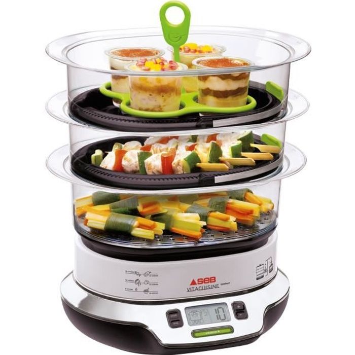 TEFAL VS405E00 - Cuiseur Vapeur VitaCuisine Compact verrines et support à œufs inclus - Argent