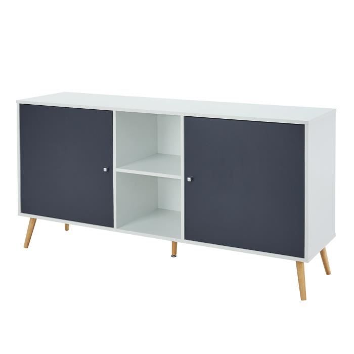 BABETTE Buffet bas scandinave décor blanc mat et gris foncé - L 150 cm