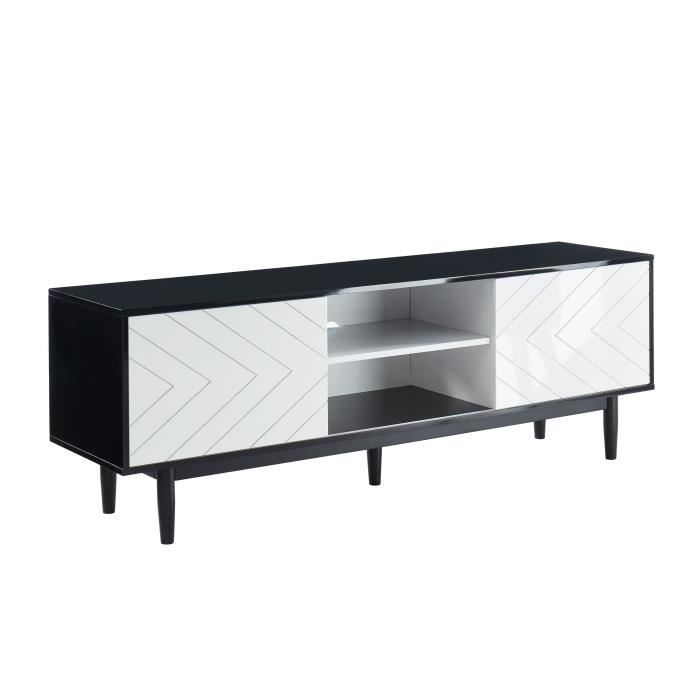 ECLIPSE Meuble TV 160 cm avec 2 portes - Décor noir et blanc