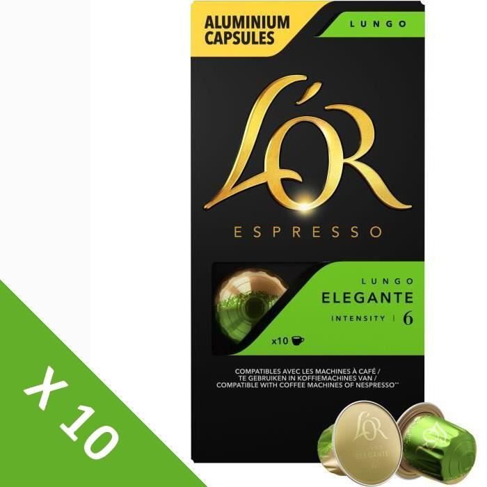 [Lot de 10] L'OR ESPRESSO Café Lungo Elegante - 10 capsules en aluminium compatibles Nespresso