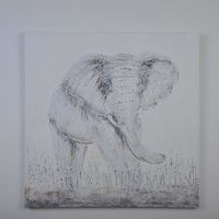 ELEPHANT1 Tableau déco toile peinte 80x80 cm blanc et beige