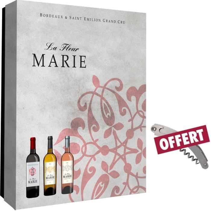 Coffret vide fleur Marie 3 Bouteilles + sommelier