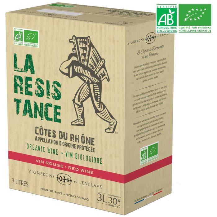 BIB 3L La Résistance Vignerons de l'Enclave Côtes du Rhône - Vin rouge de la Vallée du Rhône - Bio