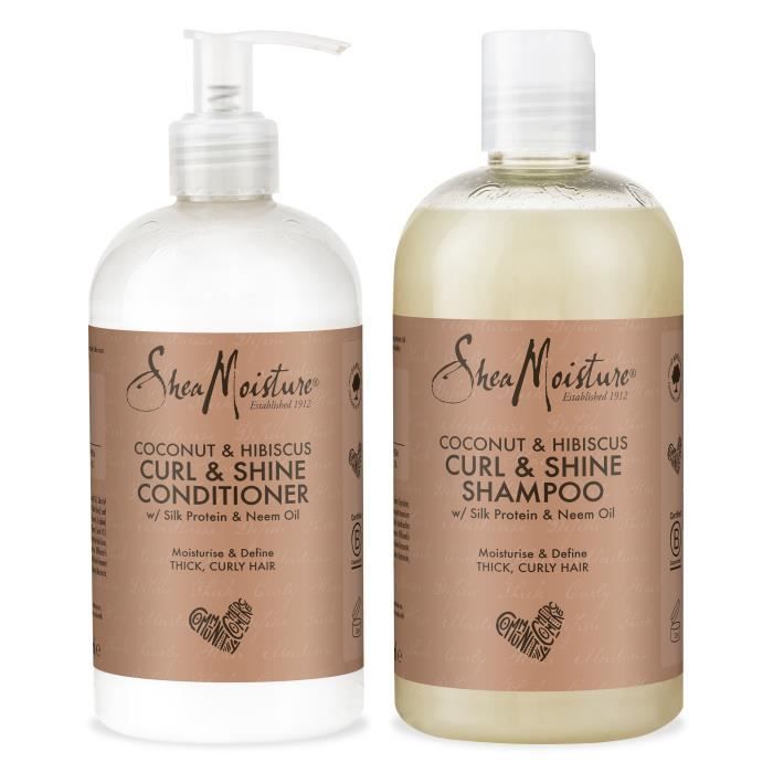 SHEA MOISTURE Kit Beauté Shampoing et Après-Shampoing Noix de Coco & Hibiscus pour cheveux secs et b