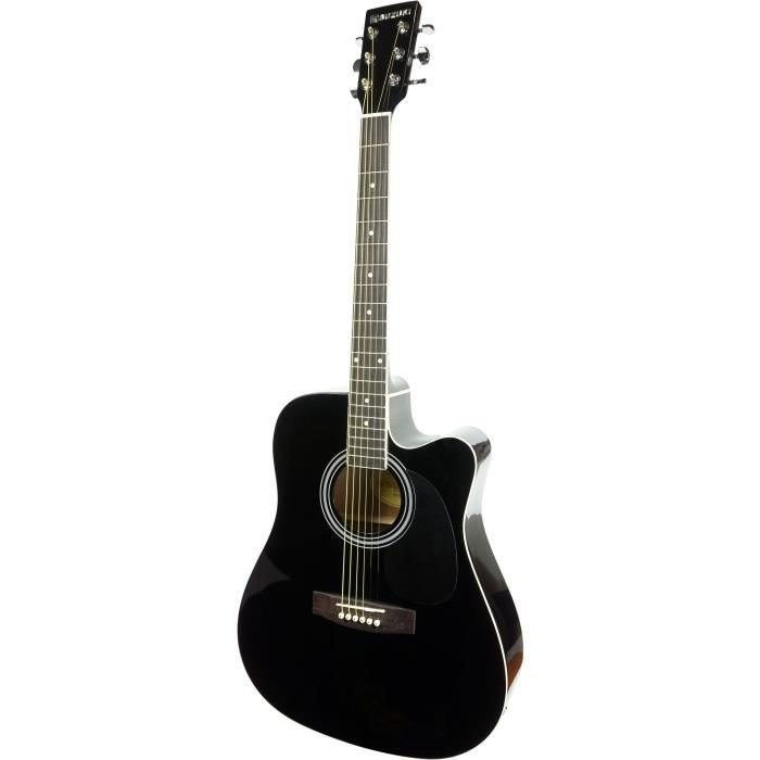 SUZUKI Guitare Folk électro-acoustique noire avec housse de protection