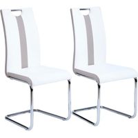 Lot de 2 chaises - BAÏTA - Gamme JADE - Simili blanc pieds métal chromé