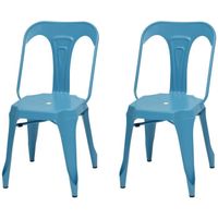 KRAFT Zoeli Lot de 2 chaises de salle à manger - Métal bleu satiné - Style industriel - L 44 x P 53 cm