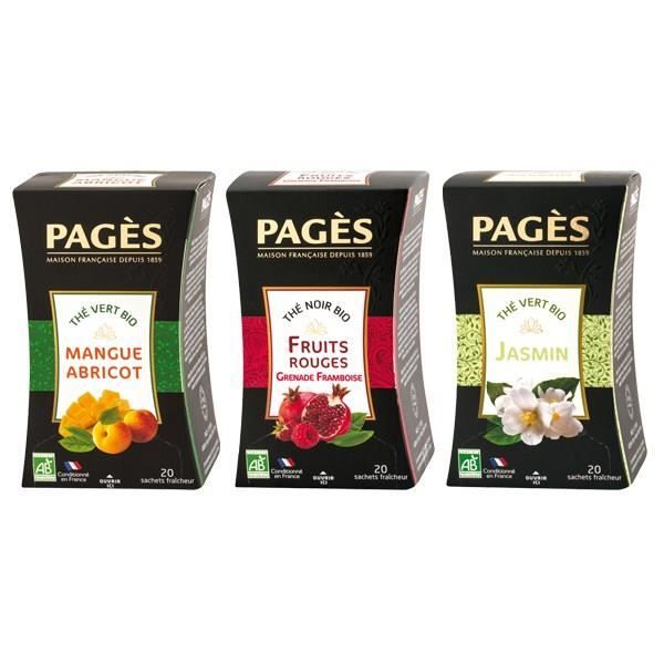 Lot de 100 % Saveurs Trio Thés Bio : Thé Vert Jasmin Bio + Thé Vert Mangue Abricot Bio + Thé Noir Fruits Rouges Bio