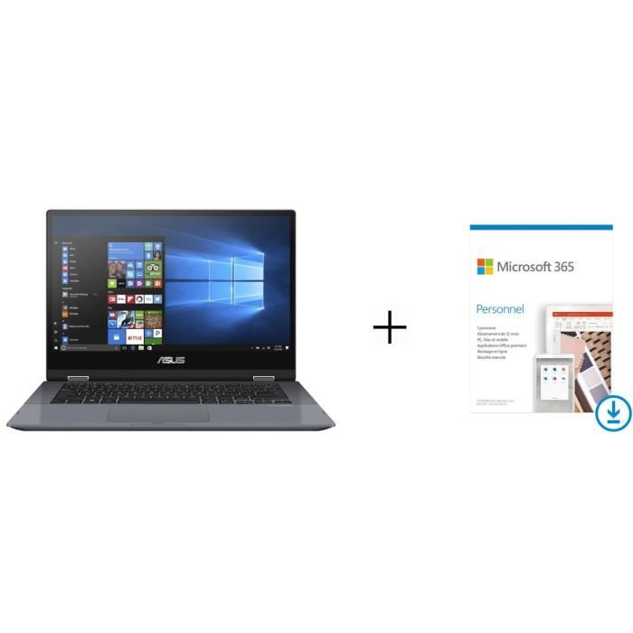 Pack ASUS PC Portable Vivobook TP412FA-EC452T - 14'' FHD - i3-10110U - 8Go - 256Go SSD - W10 + Microsoft 365 Personnel à télécharger