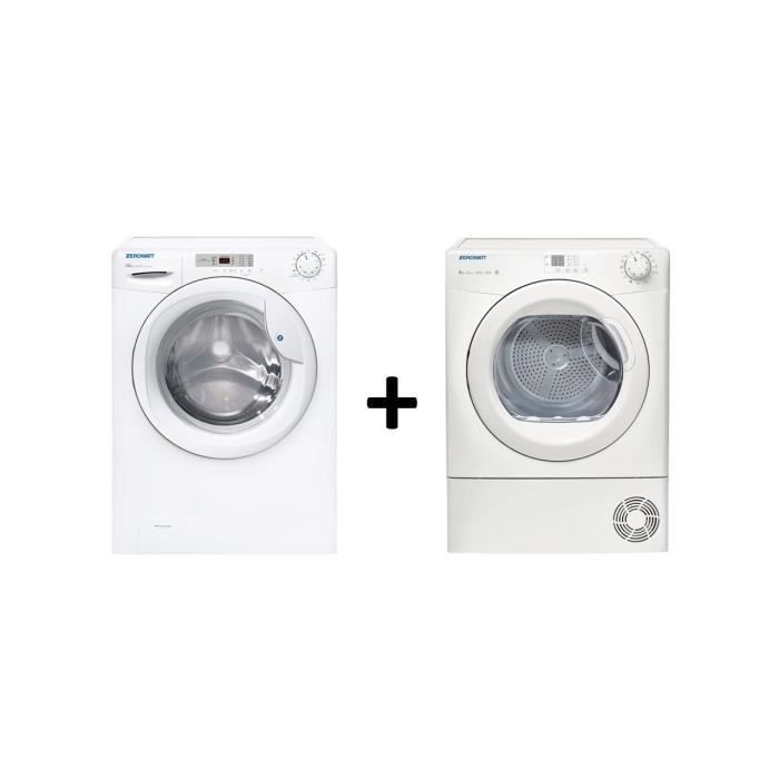Pack lave-linge hublot ZEROWATT OZ13102DE/1-S - 10 kg - A+++ - 1300 trs + sèche-linge à condensation ZEROWATT ETDC8LGS - 8 kg - B -