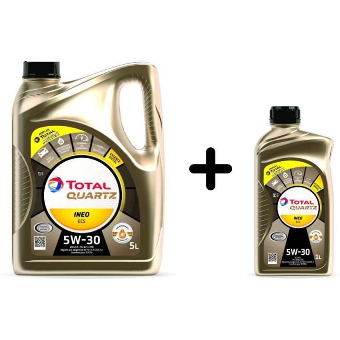 Lot d'huile moteur mixte - TOTAL - Essence et diesel Quartz INEO ECS 5W30 5L + 1L