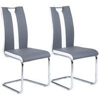 Lot de 2 chaises - BAÏTA - Gamme JADE - Simili gris pieds métal chromé