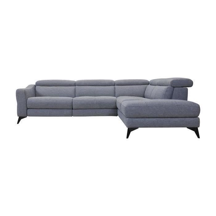 KANSAS Canapé d'angle droit 1 relax électrique - Tissu Gris - L 283 x P 102 x H x 74 cm