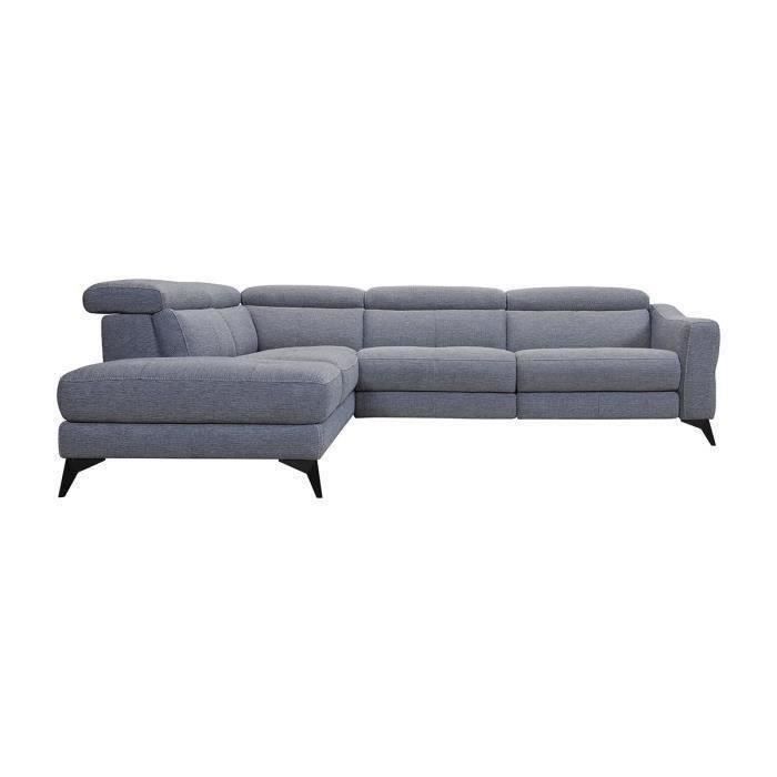 KANSAS Canapé d'angle gauche 1 relax électrique - Tissu Gris - L 283 x P 102 x H x 74 cm