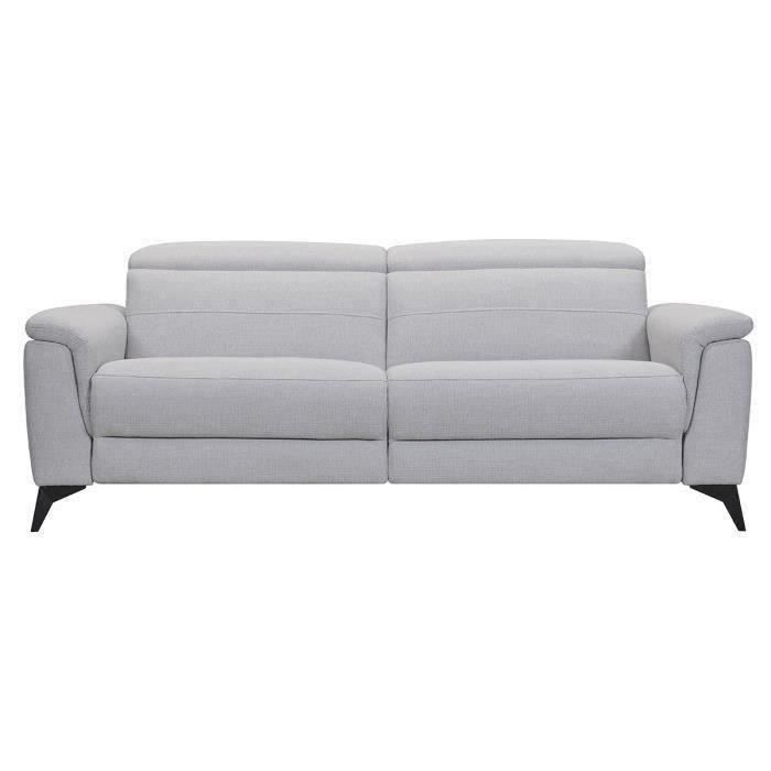 MELBOURNE Canapé 3 places avec 2 relax electrique - Tissu gris clair - L 208 x P 108 x H x 79 cm