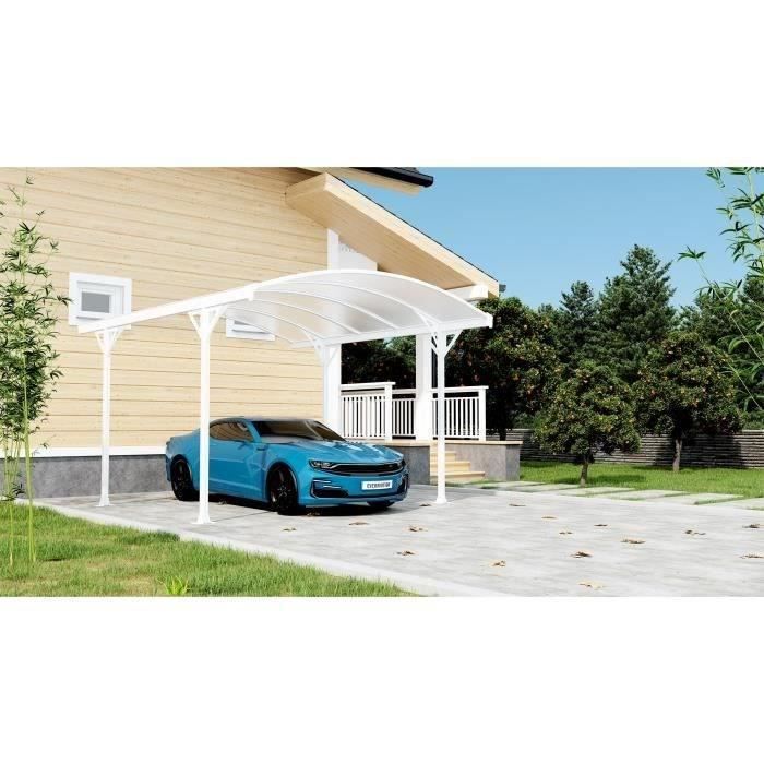 Carport 1 voiture en aluminium, acier et polycarbonate - 11,05 m² - Blanc