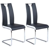 JADE Lot de 2 chaises de salle à manger - Simili noir et blanc - Style contemporain - L 43 x P 58 cm